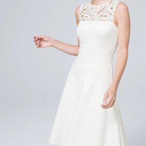 NWT WHBM Lace-Yoke Fit-And-Flare Bandage Dress White 8